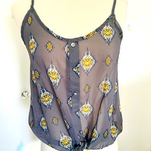 B Jewel Sheer Grey Tie Knot Sleeveless Blouse